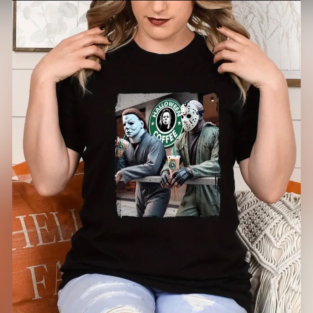 New “Halloween Coffee” Cotton Graphic Tee- Size XL